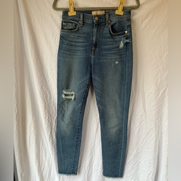 7 For All Mankind Denim - 7 For All‎ Mankind Luxe Vintage High Rise Skinny Jeans Womens 27 Distressed